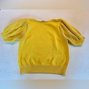 Ann Taylor Puff Sleeve Mixed Knit Yellow Short Sleeve Sweater XL